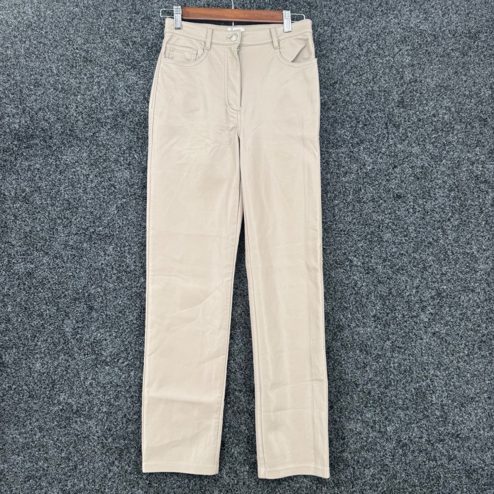 Wilfred Aritzia Rebel Pant Vegan Leather Beige High Waist Straight Leg Size 2